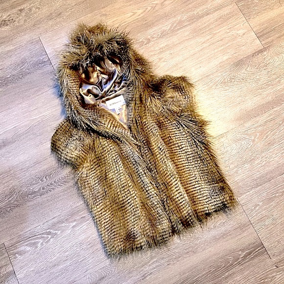 BCBGENERATION โข Faux-Fur Hooded Vest โข Size XS-Small โข Brown, Golden, Tan, Cream - Picture 6 of 16